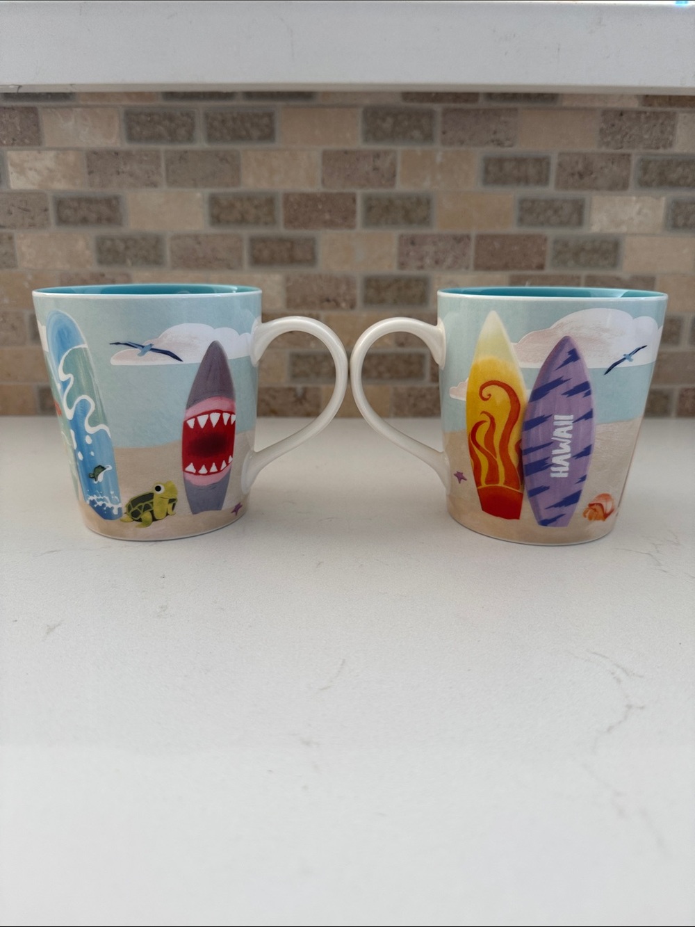 Starbucks Hawaii Kids Surfboard & Shark Swim Cups - Blue Multi 2 NWOT ✨